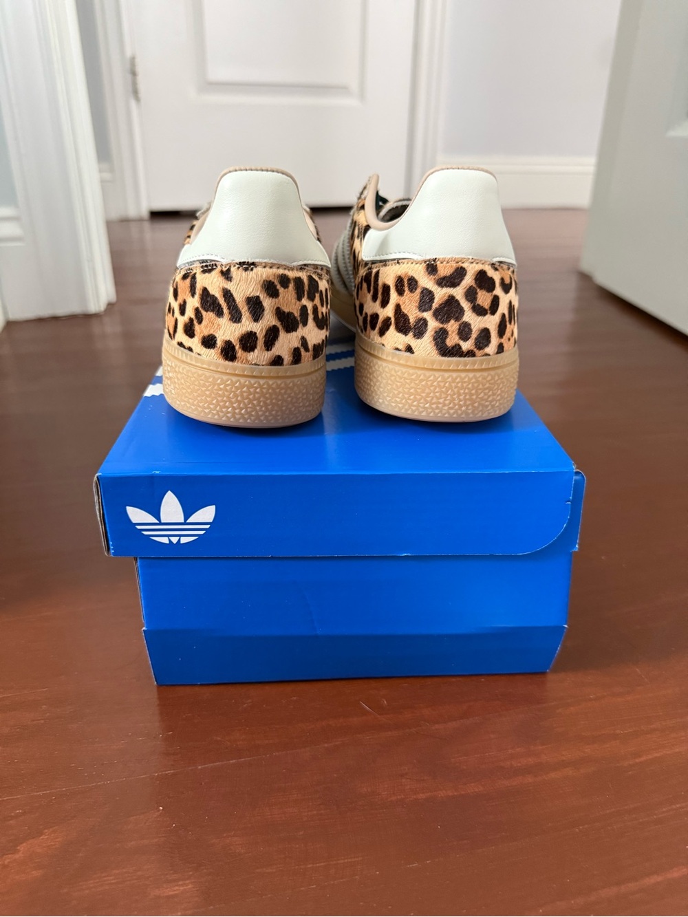 adidas Leopard Print Sneakers with White Stripes and Gum Sole - Picture 4 of 6